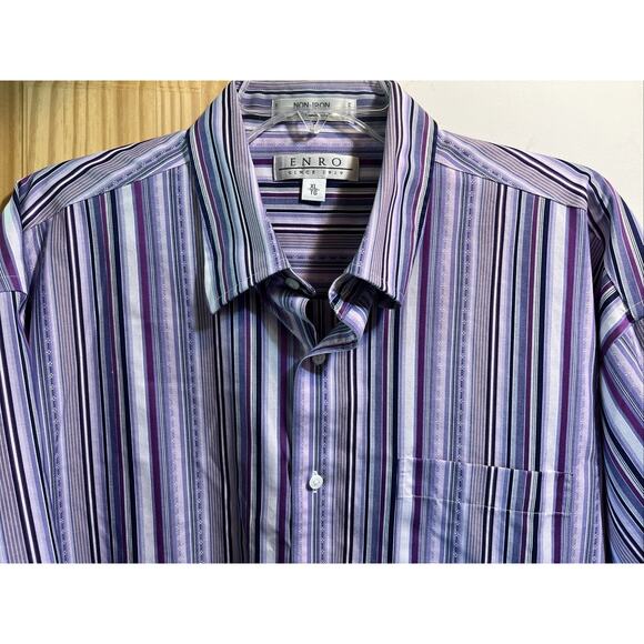 ENRO Vintage Men’s XL Purple Striped Short Sleeve Button Down Cotton Shirt - Picture 4 of 11
